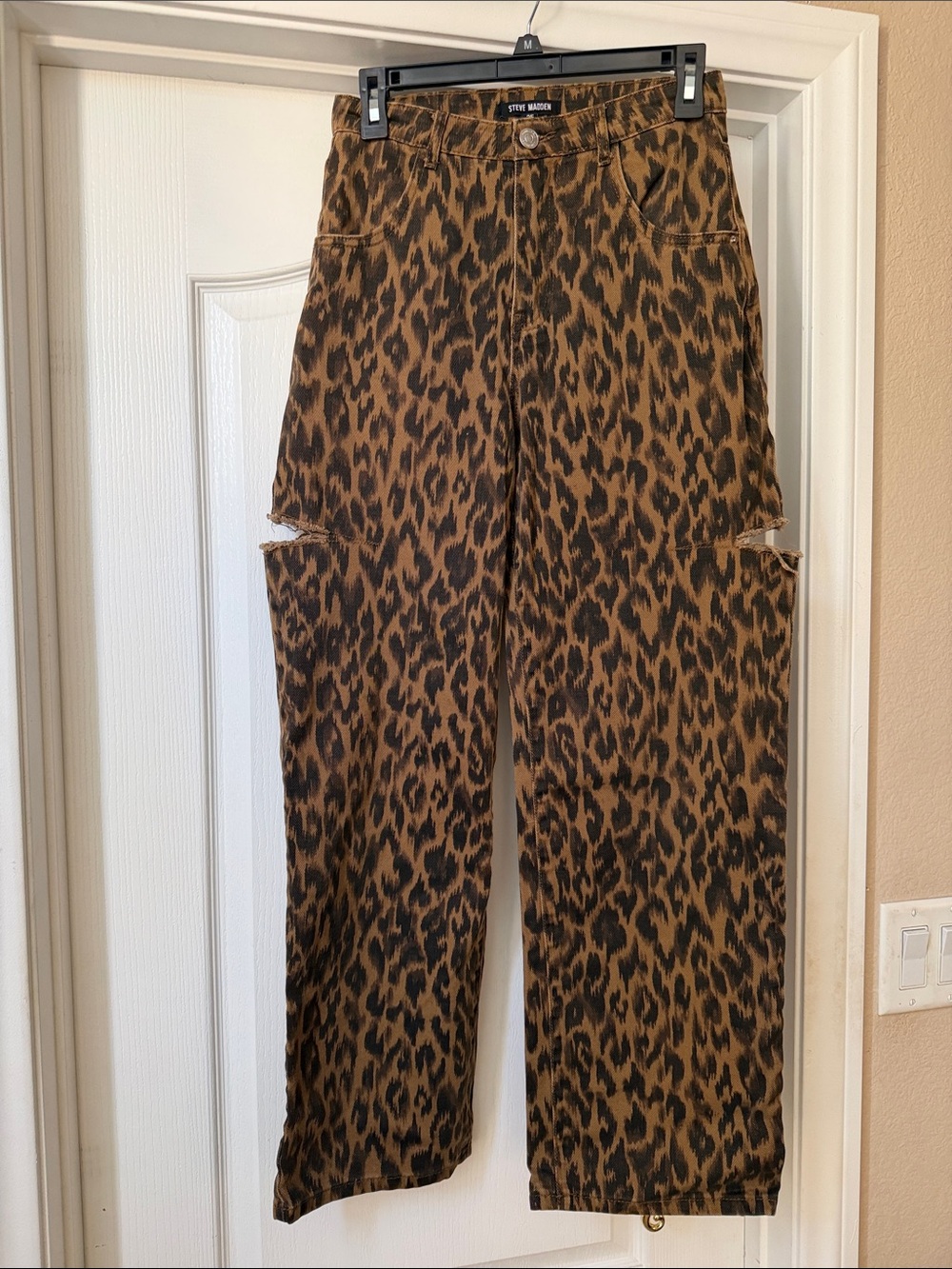 Steve Madden Brown and Black Leopard-Print Wide Leg Jeans